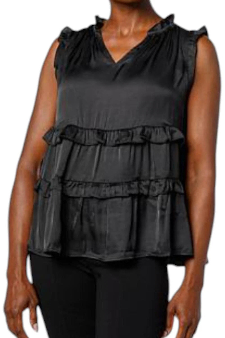 G by Giuliana Women's Ruffled Sleeveless Top Black - Regular